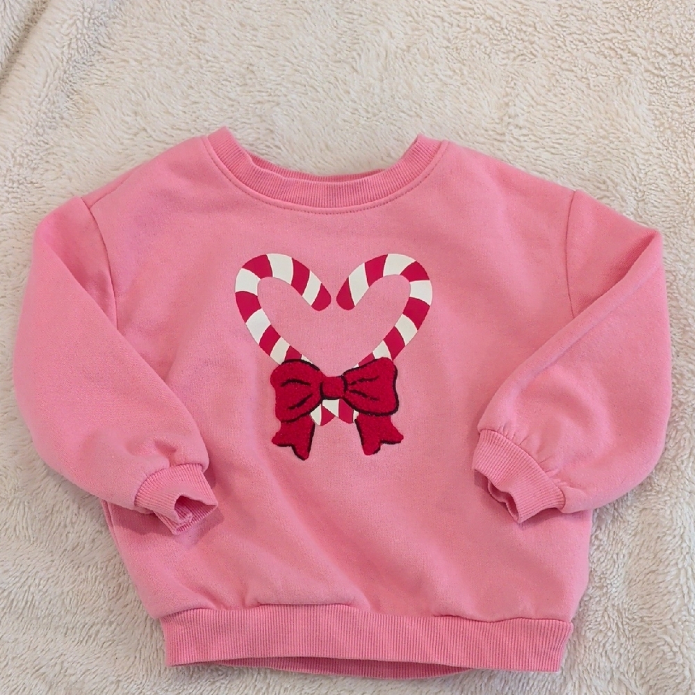 Old Navy Pink Candy Cane Bow Kids Sweatshirt
